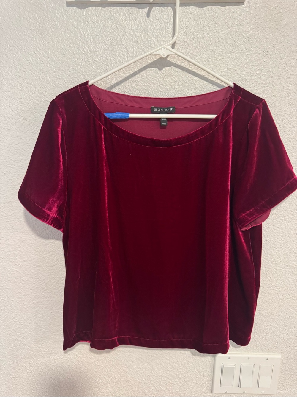 EILEEN FISHER Burgundy Velvet Short-Sleeve Top
